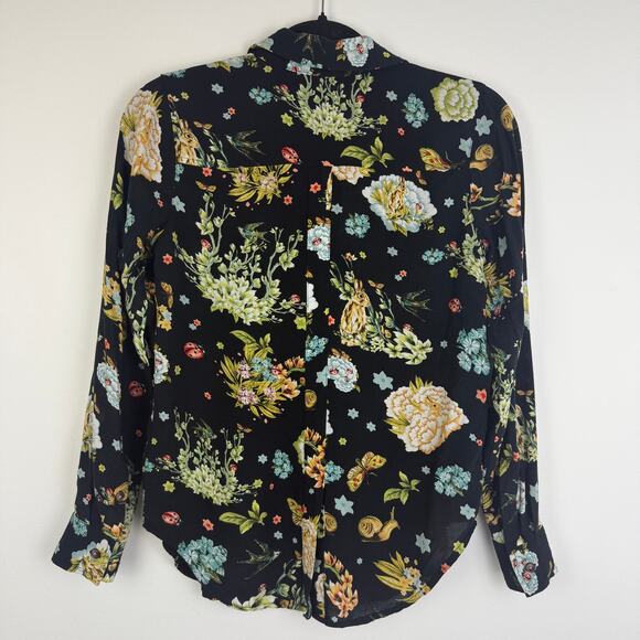 MAEVE By Anthropologie Womens Floral Print Button-Down Black/Yellow Blouse 4 - Picture 2 of 10
